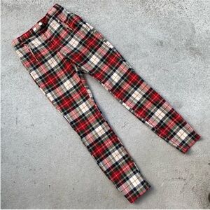 Red Plaid Grunge Goth Skinny Pants 2